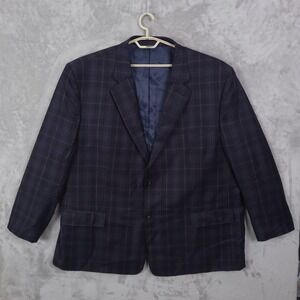 Oak Hill Premium Wool Blazer Sport Coat Men 56 L  Blue Windowpane DXL Oversize